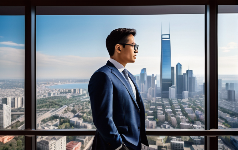 대체투자 포트폴리오의 변동성 관리 - **A sophisticated investor (fully clothed in professional business attire) stands with a thoughtful ...