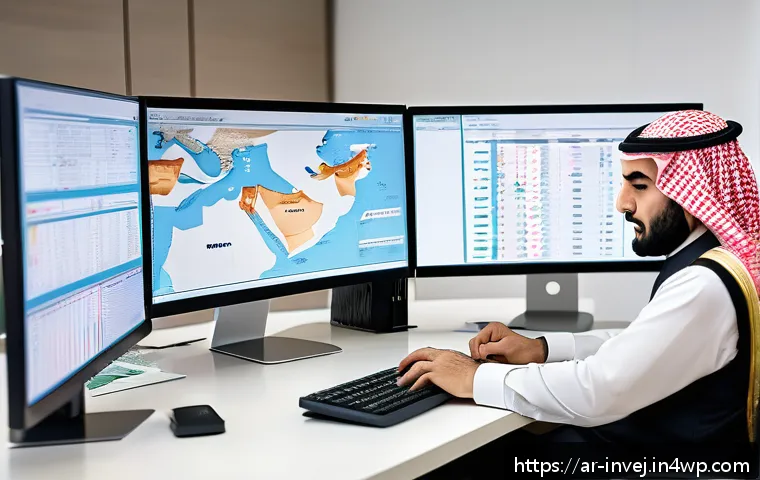 대체투자 포트폴리오의 현금 흐름 관리 - A professional Middle Eastern financial analyst in a modern office, reviewing detailed cash flow cha...